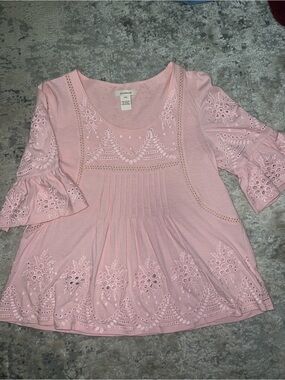 Sundance Pink Embroidered Eyelet Scoop Neck Top